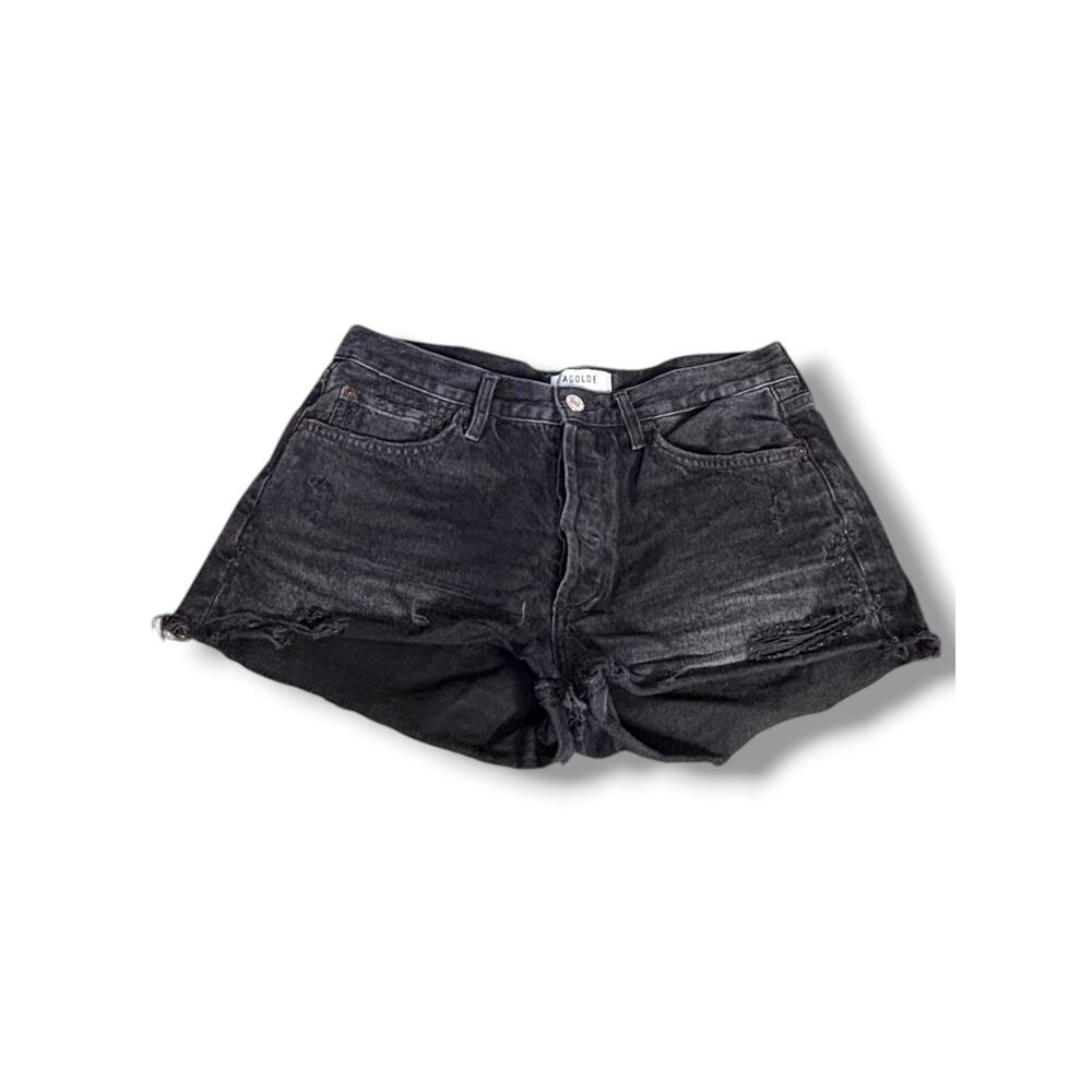 AGOLDE Parker Black Distressed Denim Shorts High Rise 27 Inch Waist Cotton Boho